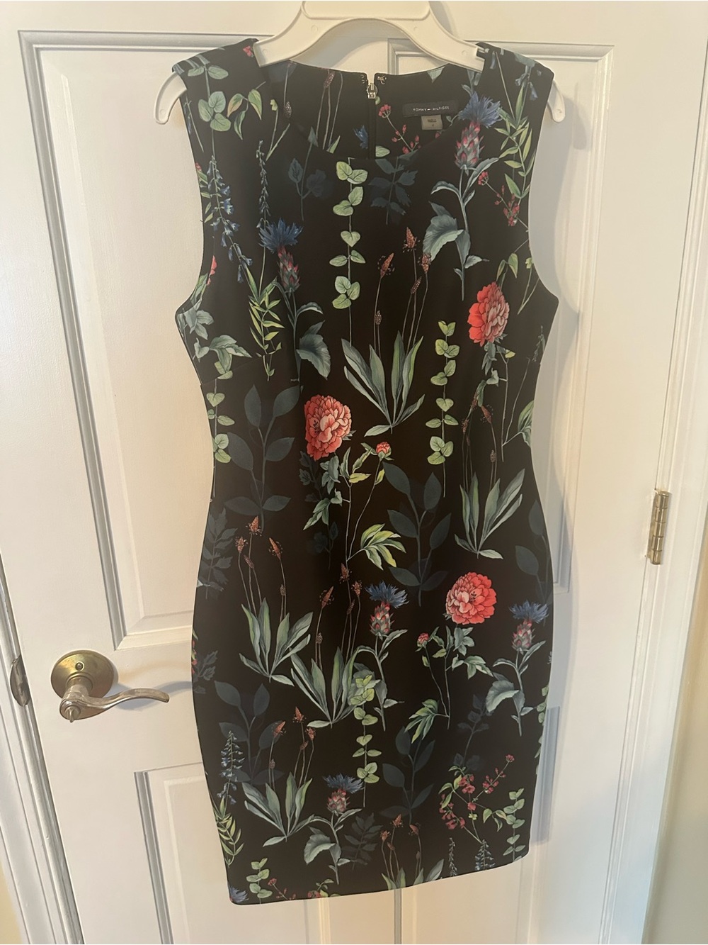 Tommy Hilfiger Black Midi Dress with Pink Floral Print